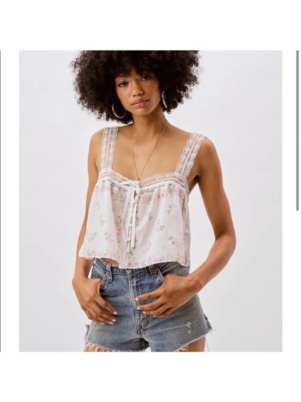 NWOT For love and lemons Shea Swing Cami in Ivory Size XS‎ Floral